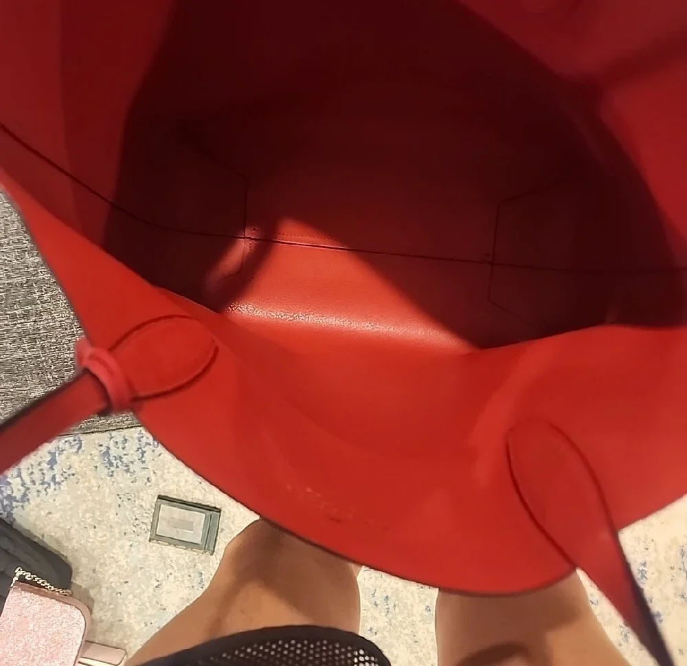 kate spade Black Tote with Pink and Red Ribbon-Print--Reversible To All Red